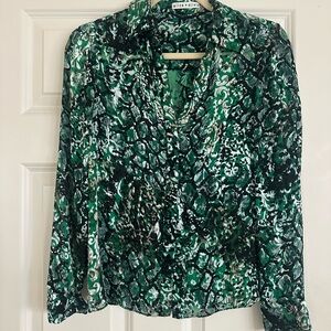 Alice + Olivia Silk Green and Black Blouse xs